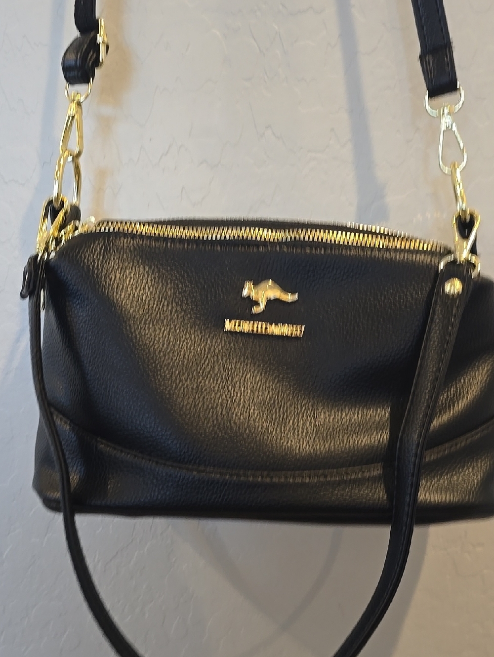 Black Pebbled Crossbody with Gold Hardware